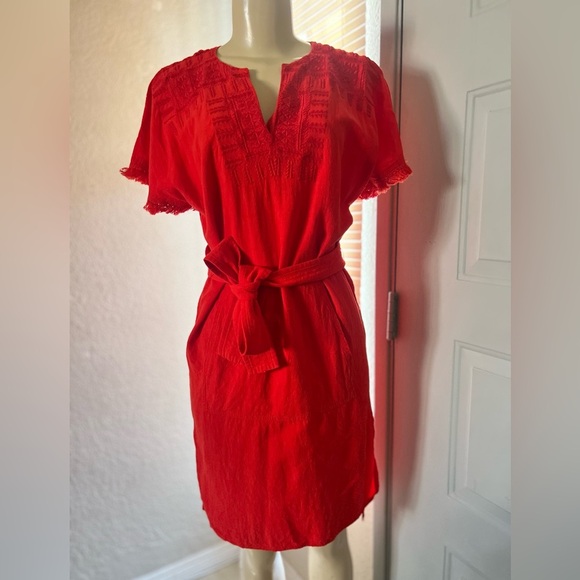 Madewell Linen Blend Embroidered Belted Dress By Madewell!! Size S - Picture 1 of 13